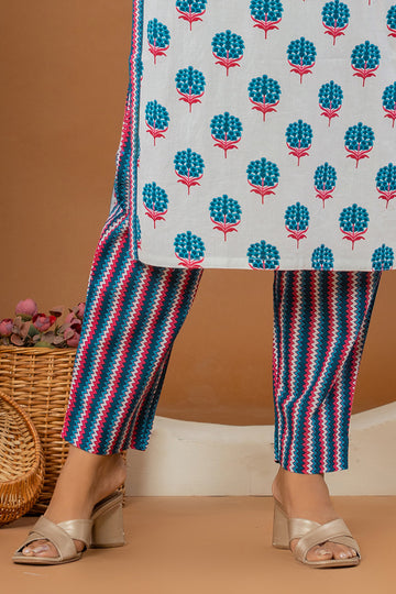 Blue Pink Cotton Narrow Pants