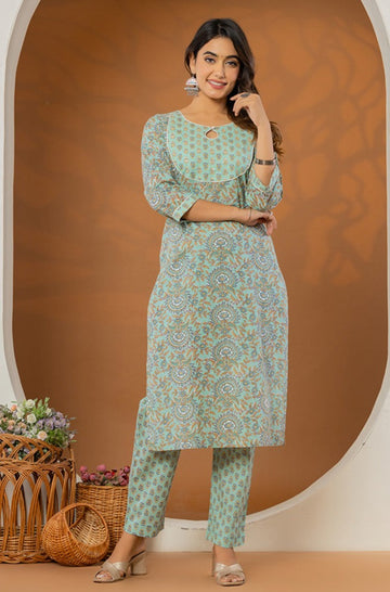 Mint Green Cotton Straight Kurta