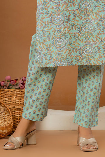 Mint Green Cotton Narrow Pants