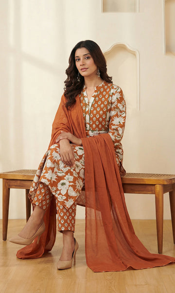 Orange Printed Mulmul Dupatta