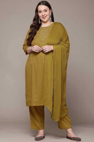 Army Green Straight Cotton Suit Set