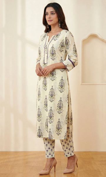 Cream Cotton Straight Kurta