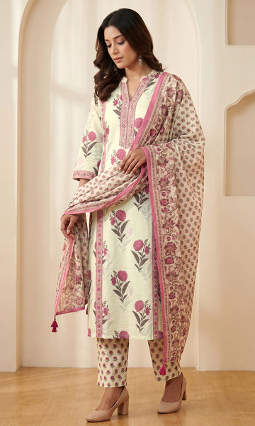 Pink Printed Kota Doria Dupatta