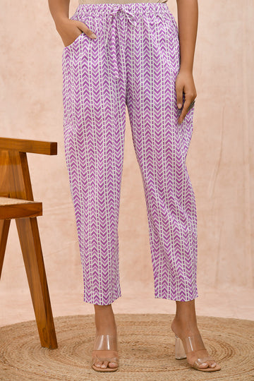 Violet and White Organic Cotton Cigarette Pants