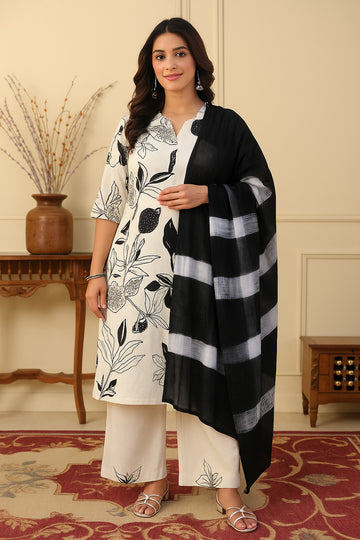 Black White Linen A-Line Suit Set