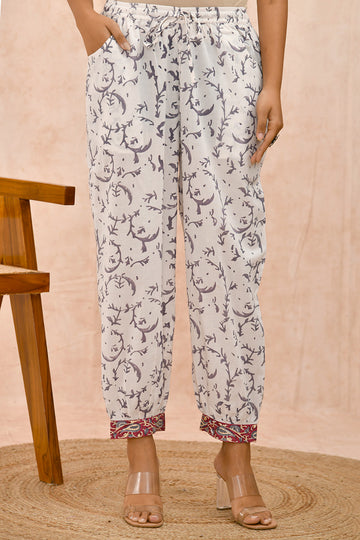 Off White and Grey Printed Organic Cotton Balloon Pants