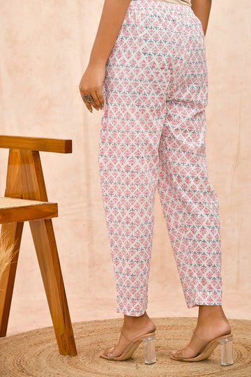 Off White  and Pink Organic Cotton Cigarette Pants