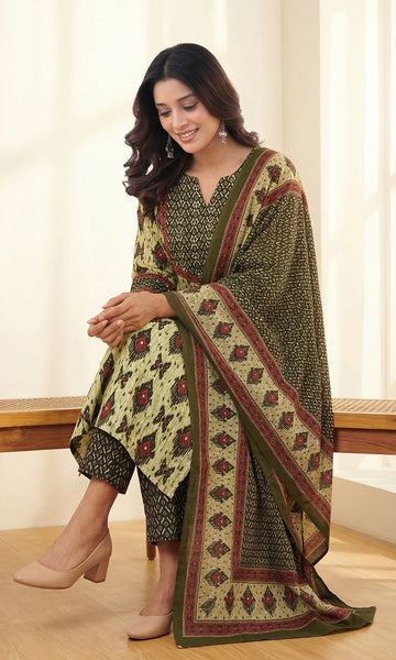 Green Printed Mulmul Dupatta