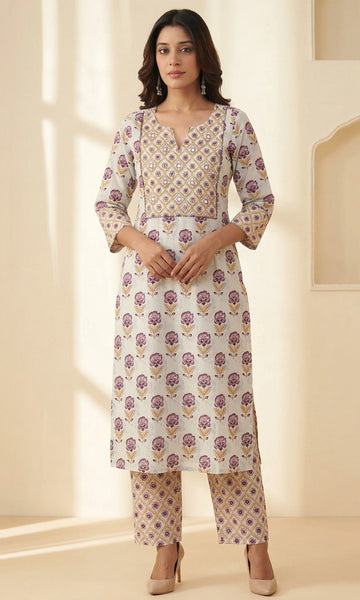 Cream Cotton Straight Kurta