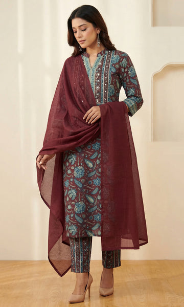 Maroon Kota Doria Dupatta