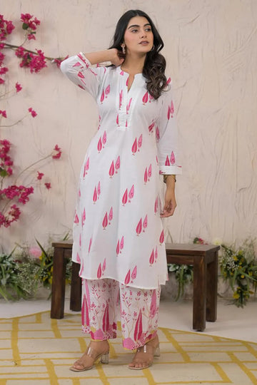Pink White Cotton Cotton Co-ord Set