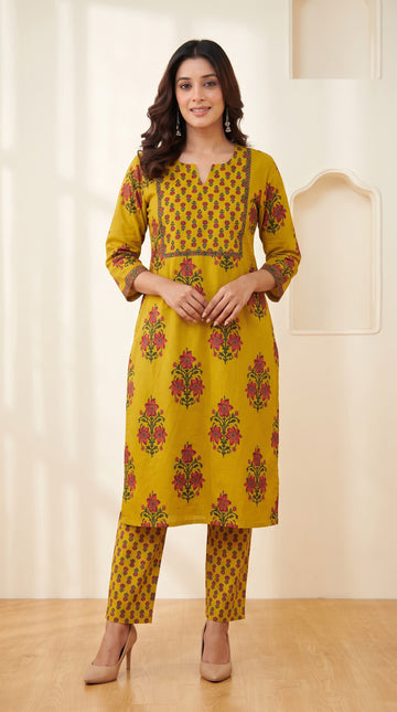 Mustard Yellow Cotton Straight Kurta