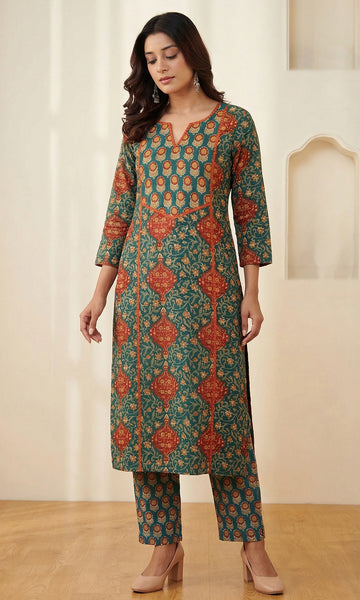 Green Maroon Straight Kurta