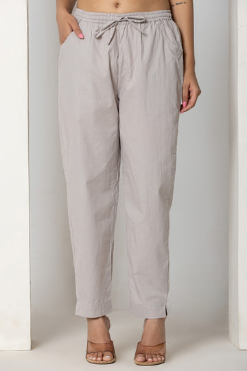 Dull Grey Cotton Narrow Pants