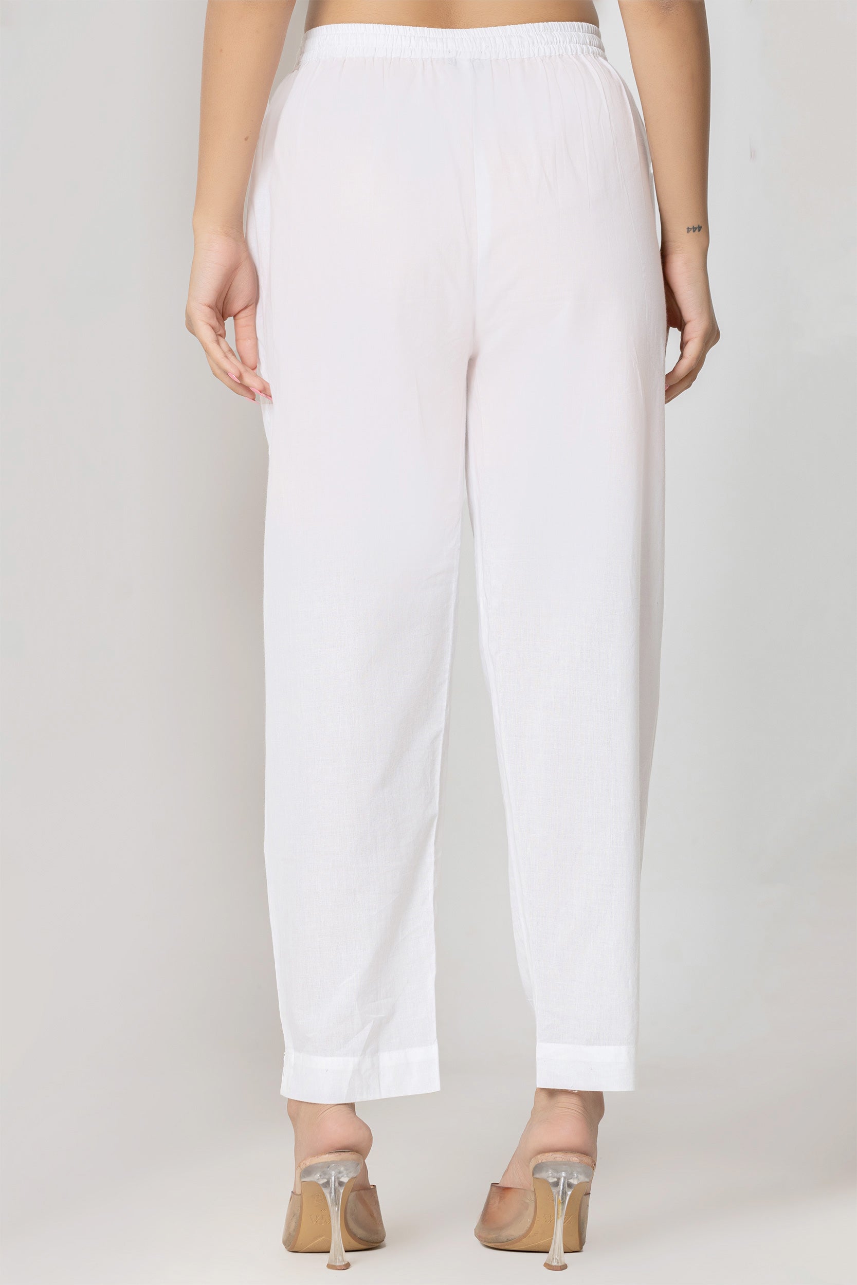 Pure White Cotton Narrow Pants