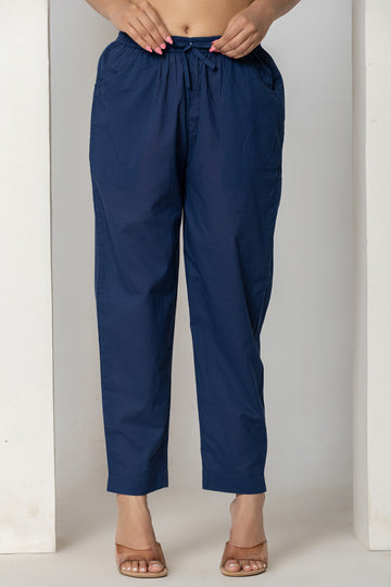 Navy Blue Organic Cotton Narrow Pants