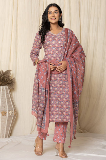 Rose Taupe Cotton Straight Kurta