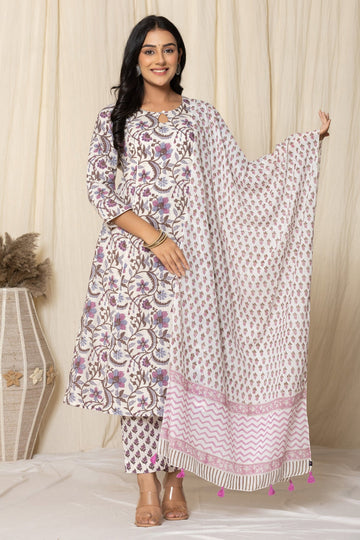 Cream Printed Mulmul Dupatta