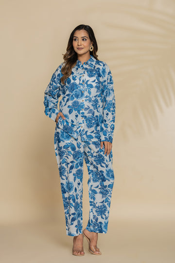 Blue White Floral Cotton Co-ord Set