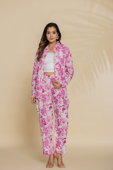 Pink White Floral Cotton Co-ord Set