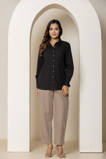 Mouse Brown Cotton Narrow Pants