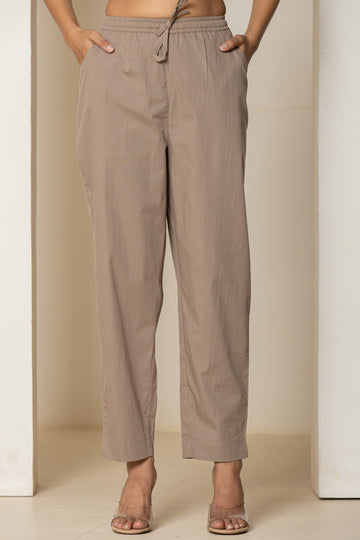 Mouse Brown Cotton Narrow Pants