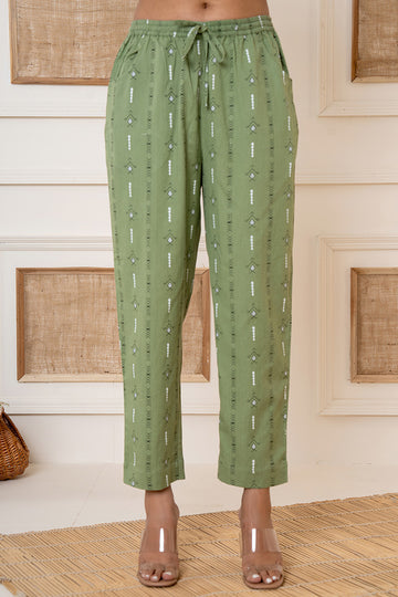 Sage Green Linen Blend Narrow Pants
