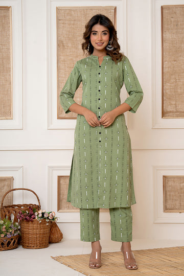 Green Straight Co-Ord Suit Set
