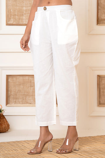 Off White Linen Blend Formal Pants