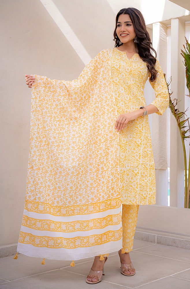 Yellow Printed Mulmul Dupatta