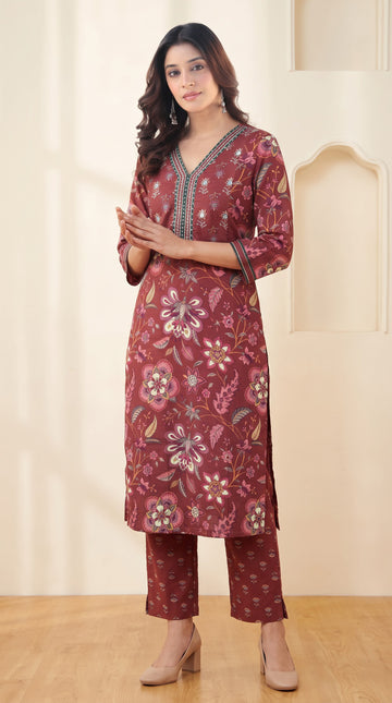 Red Cotton Straight Kurta