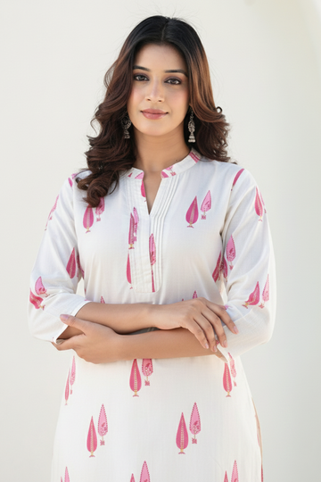 Pink White Cotton Cotton Co-ord Set