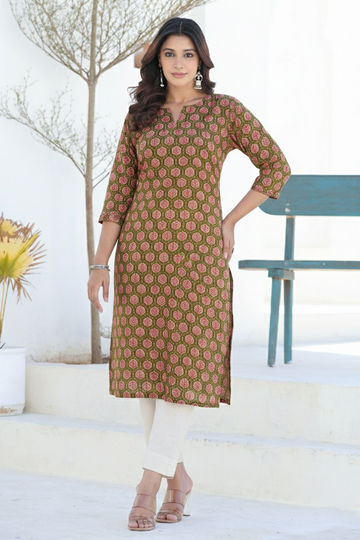 Red Cotton Straight Kurta