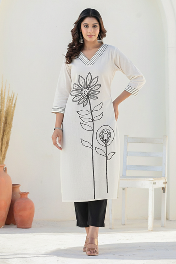 Off-White Flower Embroidered Linen Co-ord Set