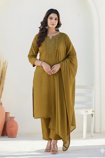 Army Green Straight Cotton Suit Set