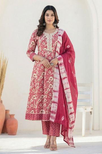 Pink Anarkali Suit Set with Dupatta