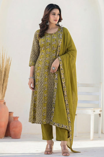 Green Anarkali Suit Set with Dupatta