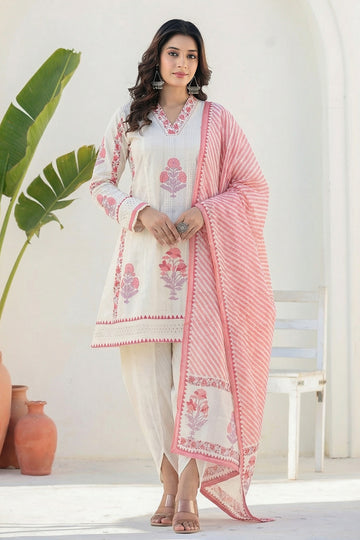 Pink Suit Set with Tulip Pant and Dupatta
