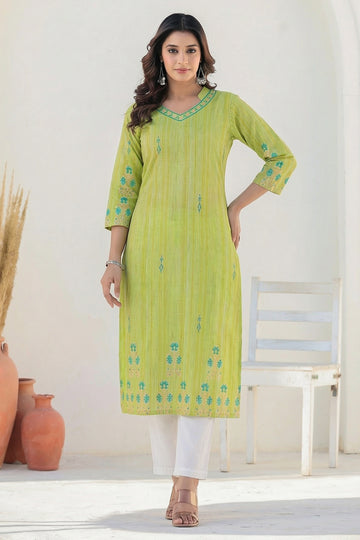 Green South Cotton Straight Kurta