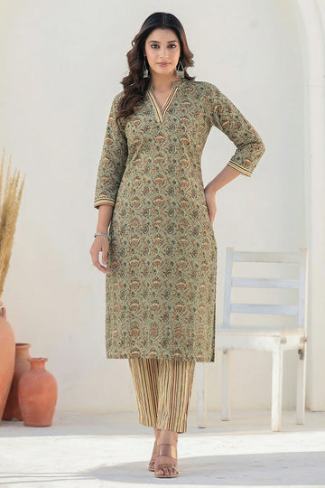 Grey Red Cotton Straight Kurta