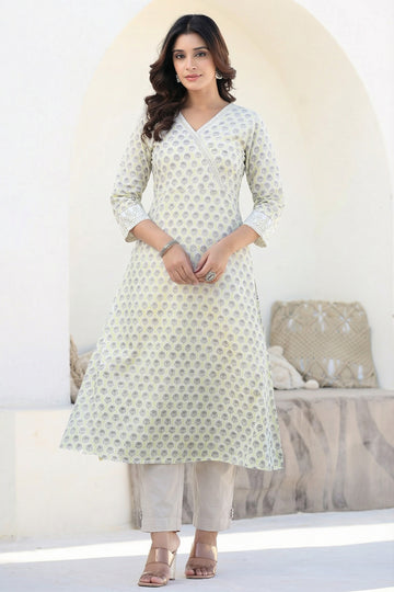Yellow Organic Cotton A-line Kurta with Pockets
