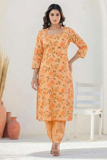 Peach Cotton Straight Kurta