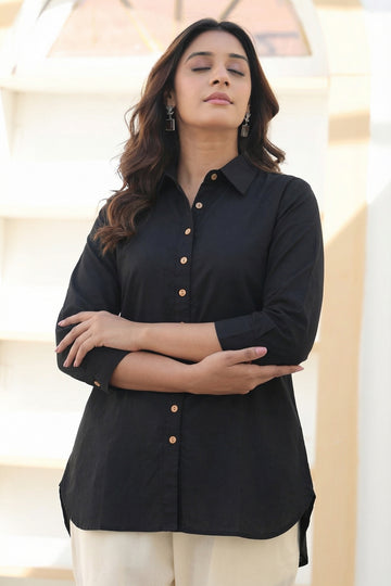 Black Organic Cotton Shirt Short Kurta