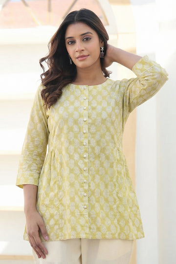 Lime Green Organic Cotton Short Kurta