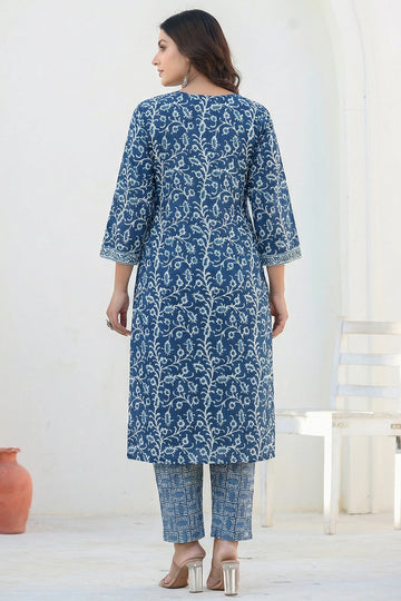 Indigo Cotton Straight Kurta