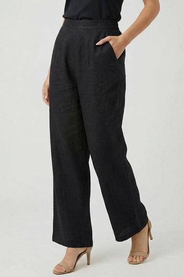 Black Linen Blend Formal Pants