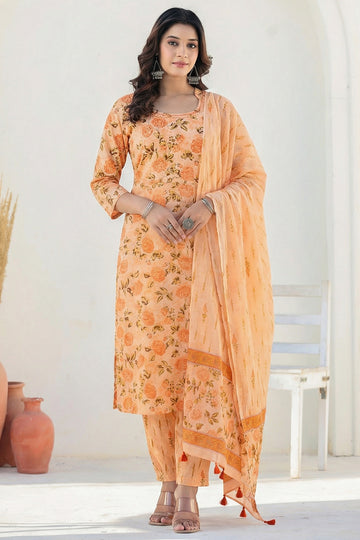 Peach Printed Mulmul Dupatta