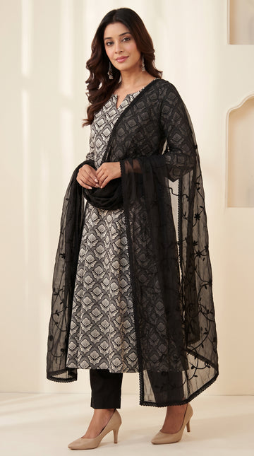 Black Cotton Straight Kurta