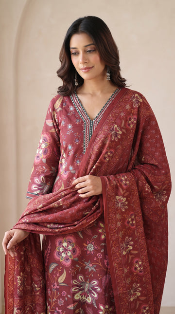 Red Printed Mulmul Dupatta