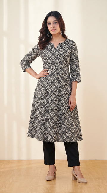 Black Cotton Anarkali Kurta